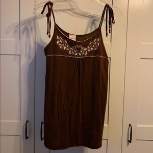 Spaghetti strap flowy tank with embellishments